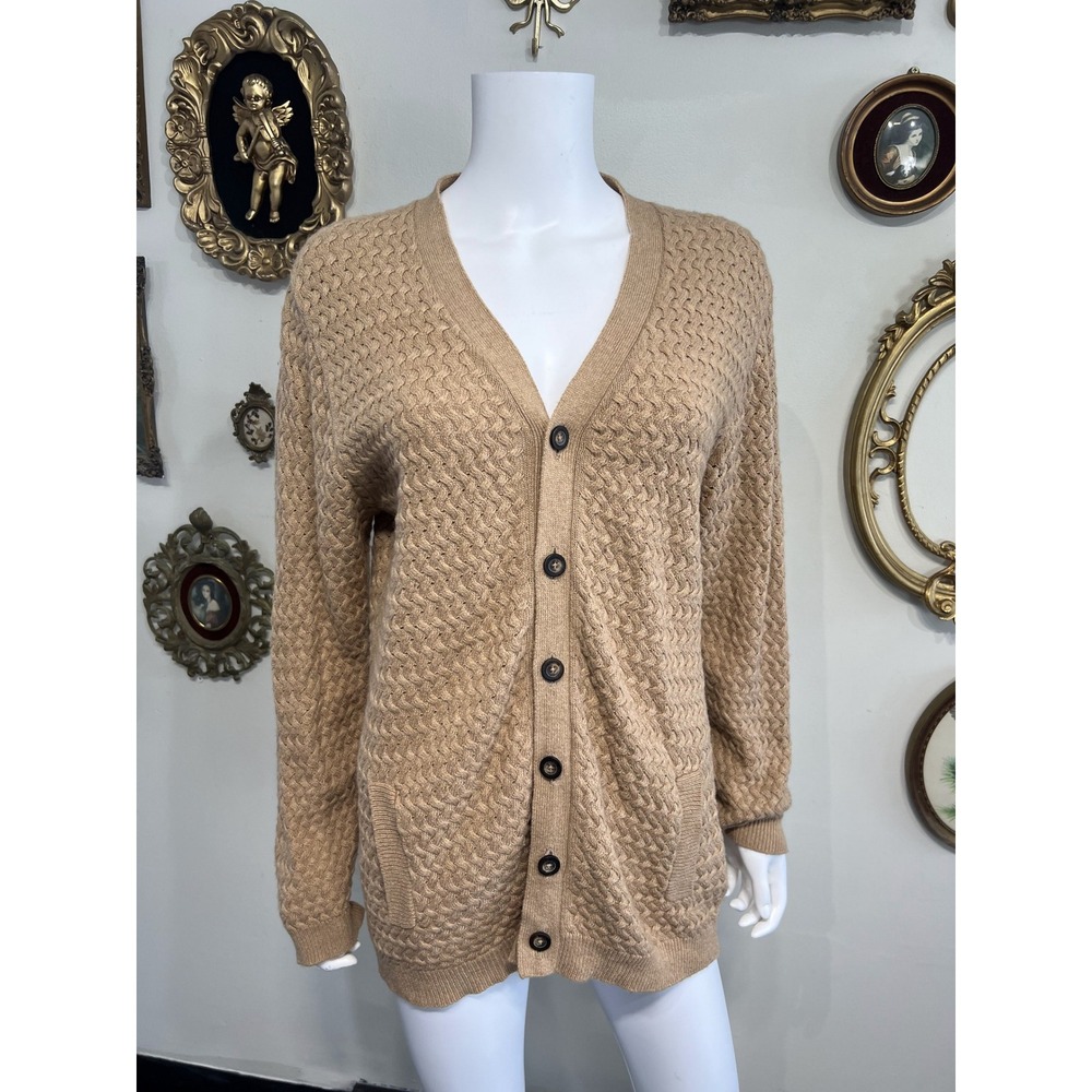 El Burgués Camel Brown Merino Wool Cashmere Button-Front Cardigan Sweater Size L